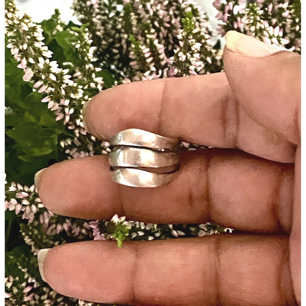 VINTAGE STERLING SILVER WIDE 3 BAND RING 925 MODERNIST‎ SIZE 6.5 5.16g